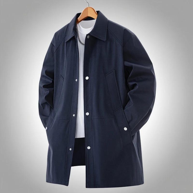 Men's Trench Coats Single Button Windbreaker Fashion High Quality Comfortable Long Outerwear
