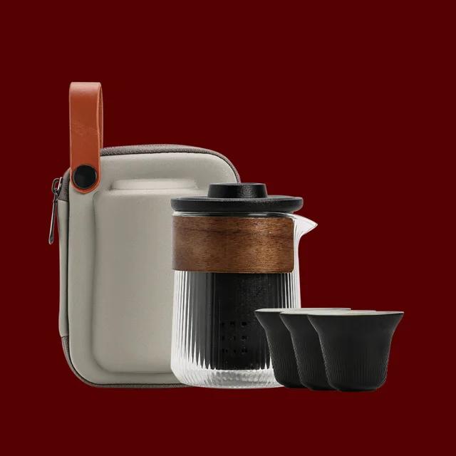 Ceramic Teapot with 2 Cups, Gaiwan Tea Set, Portable Travel Drinkware
