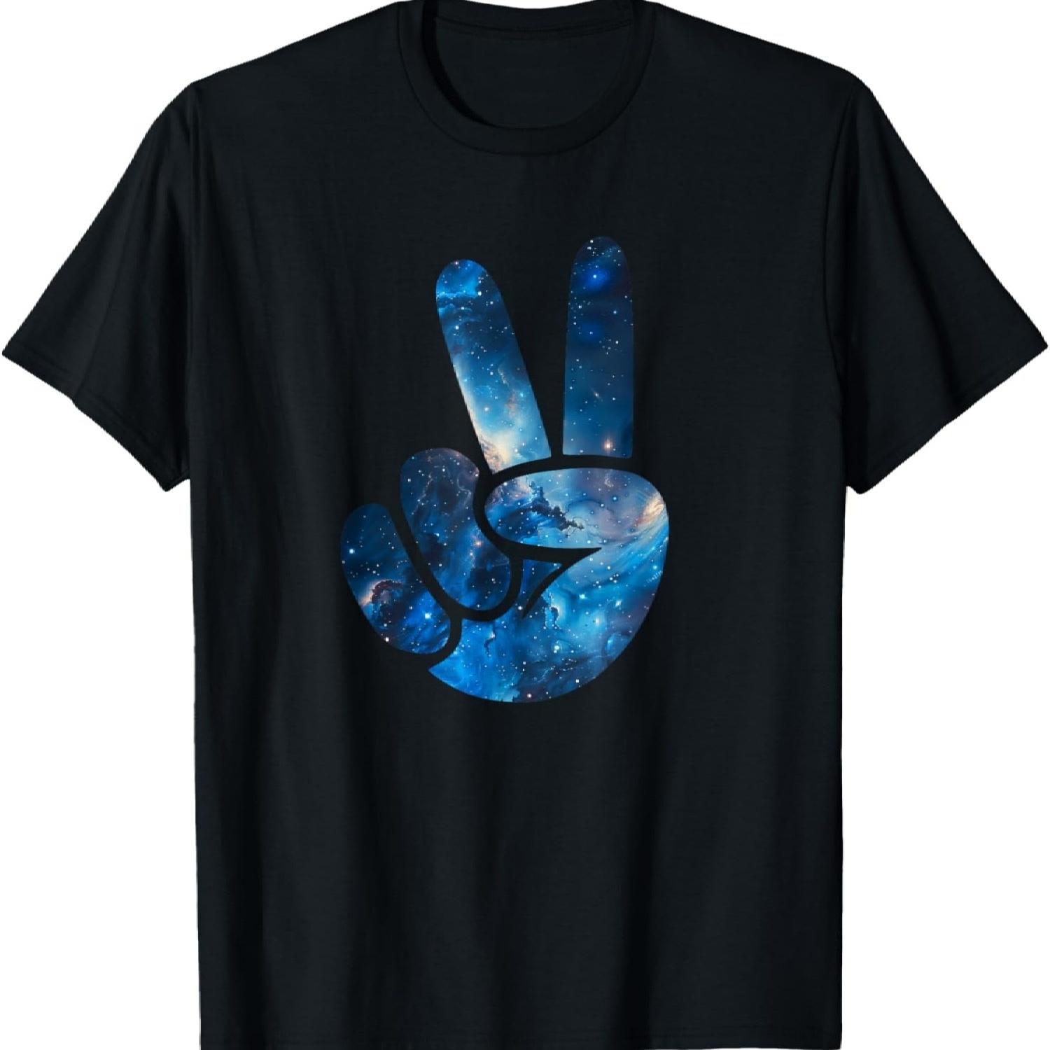 Aesthetic Silhouette Stars Space Galaxy Peace Sign Hand T-Shirt(3) S чёрный
