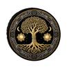 Polyester Tire Cover - Tree Of Life Golden Tree With Sun And Moon Decoration, Silvery-Golden Celtic Knot Pattern, Black Backgrou