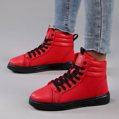 Spring Fashion Red Men's Sneakers High Top Skateboarding Shoes for Men Casual Shoes Unisex Waterproof Leather Sneakers for Women