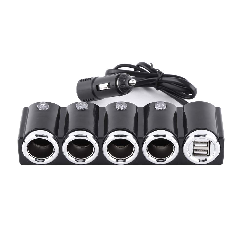 12/24V Bil 4-vägs Cigarettändaruttag med 2 USB-portar, Billaddare, Adapter, Snabbladdning