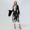 Halloween Witch Hooded Skeleton Spider Funny Pattern Digital Print Skirt Flared Sleeve Dress Women