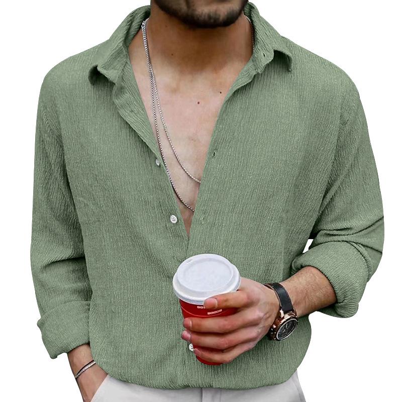 Spring and Autumn New Men's Long-sleeved Shirt Solid Color Casual Lapel Shirt Men