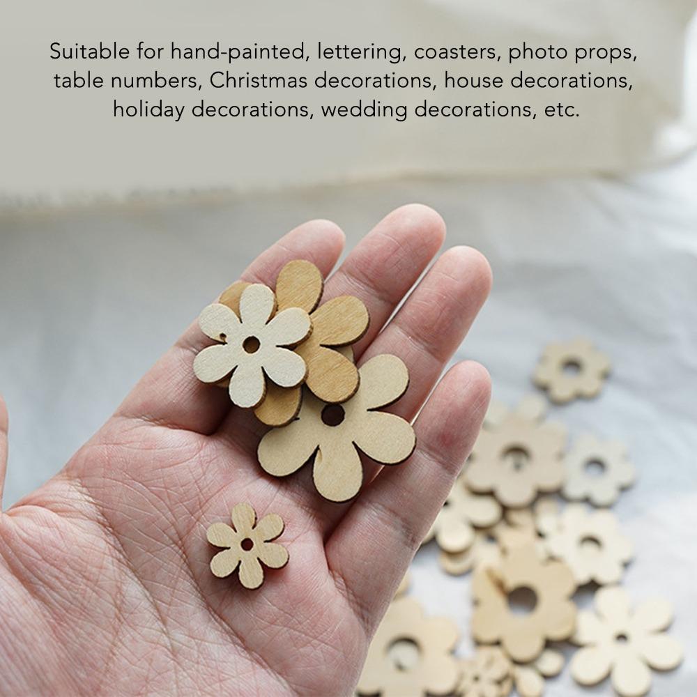 300Pcs Plum Blossom Shape Flower Wooden Embellishments Floral Wood Ornaments  For DIY Projects