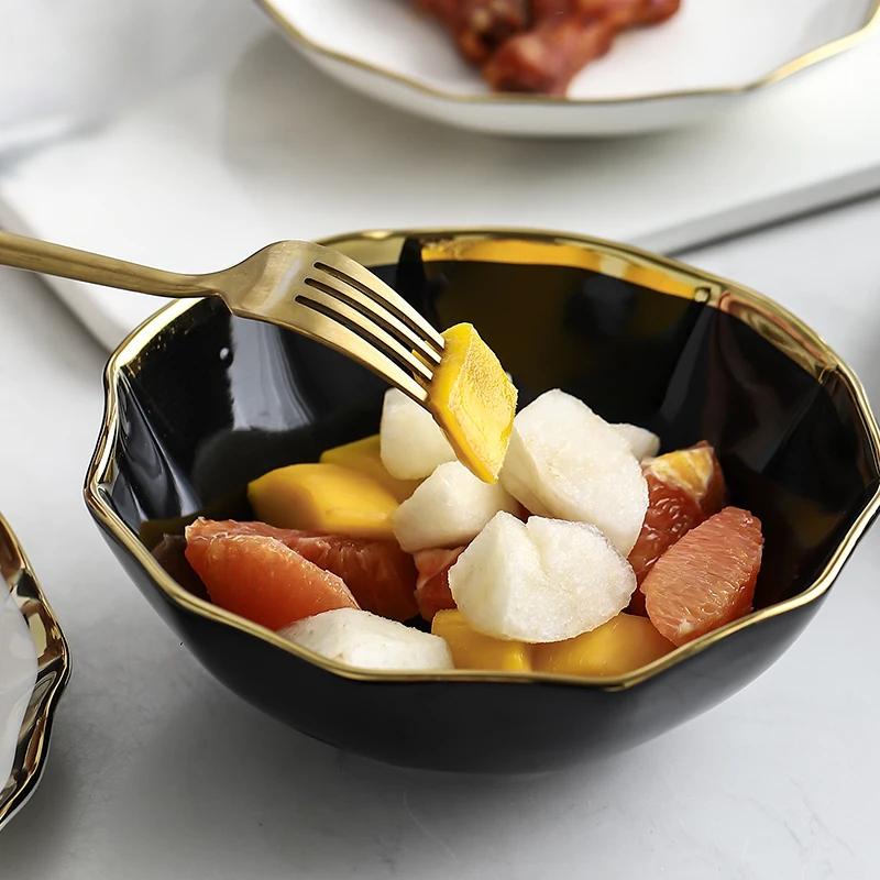 Nordic Golden Stroke Ceramic Plate Light Luxury Black White Pasta Steak Dinner Plates Dessert Dishes Soup Bowls Home Tableware