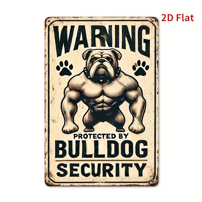 [2D Flat] 1pc Vintage Bulldog Security Warning Metal Sign - Rustic Iron Wall Decor for Home, Bar, Cafe, Garage, Farmhouse