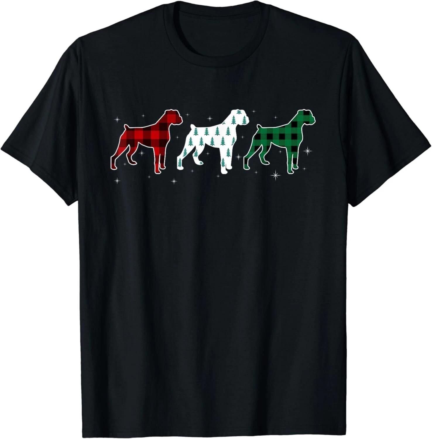 Funny Boxer Red Plaid Christmas Puppy Boxer Dog Lover Gift Unisex T-Shirt XL