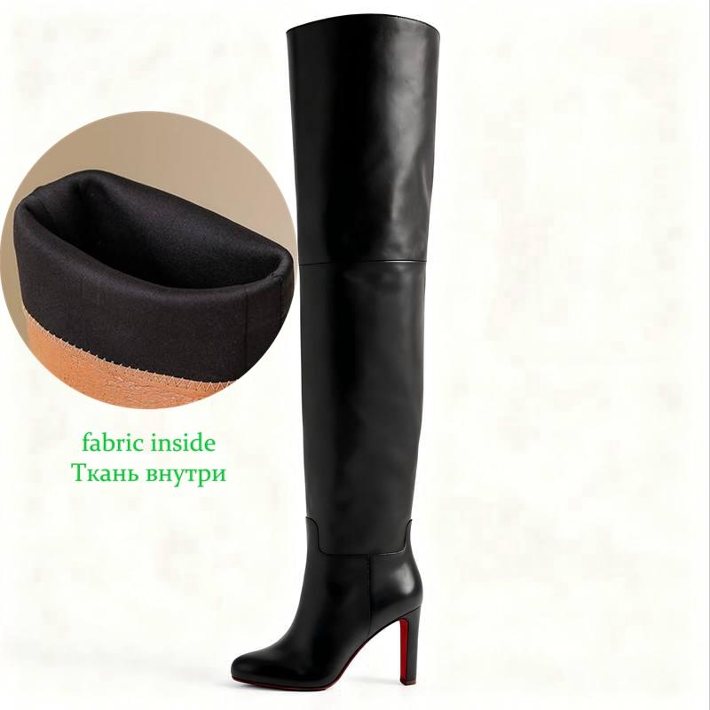 Krazing Pot Rindsleder Herbst Winter Schuhe Dünne Hohe Absätze Markenschuhe Große Größe 45 Größe 44 Größe 46 Damen Warm Halten Over-the-Knee Stiefel