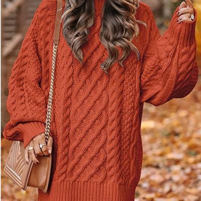 Pull Tricoté, Col Semi-montant, Manches Longues, Ample, Grande Taille, Pull-over en Tricot Grossier pour Femmes