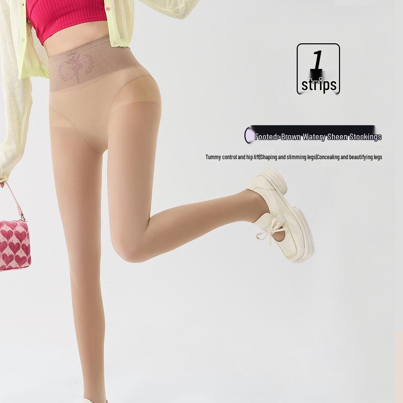 Women's High Waist Nude Feel Sheer Black Leggings with Velvet-Lined Tights