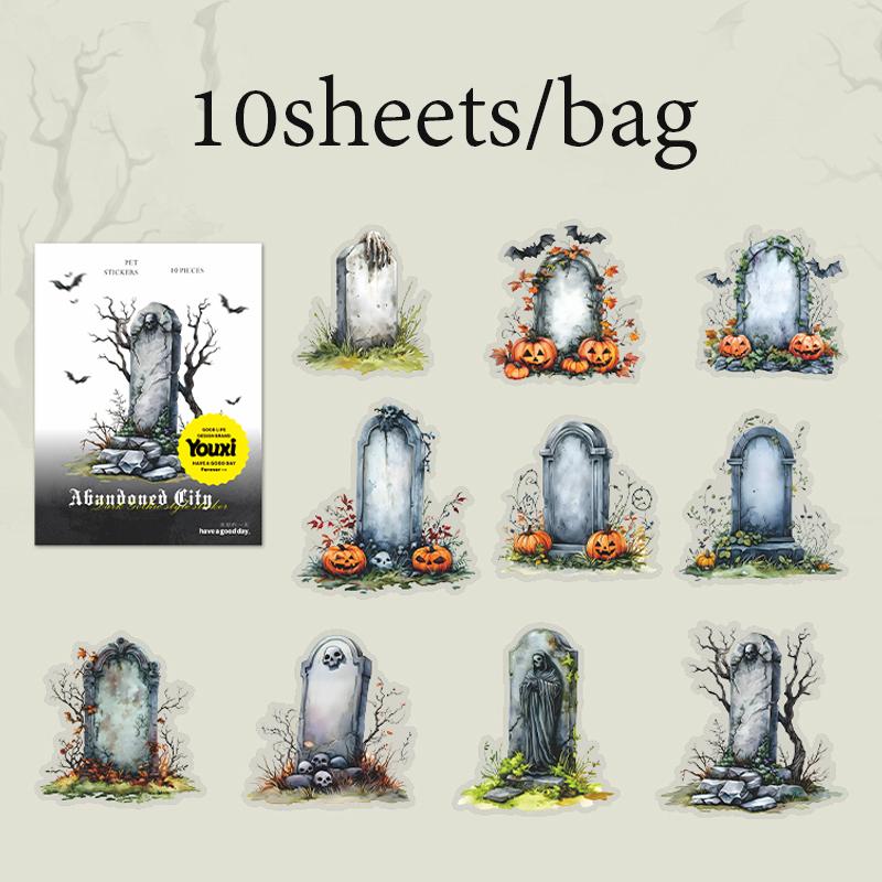 10 Sheets/Bag Gothic Abandoned City Scenery Stickers for Scrapbooking Planner Notebook DIY Phone Case Decoration Office Gift