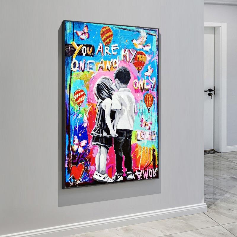 Abstract Love Theme Poster Print Canvas Painting Graffiti Pop Wall Art Hanging Picture For Living Room Modern Home Decor Unframe