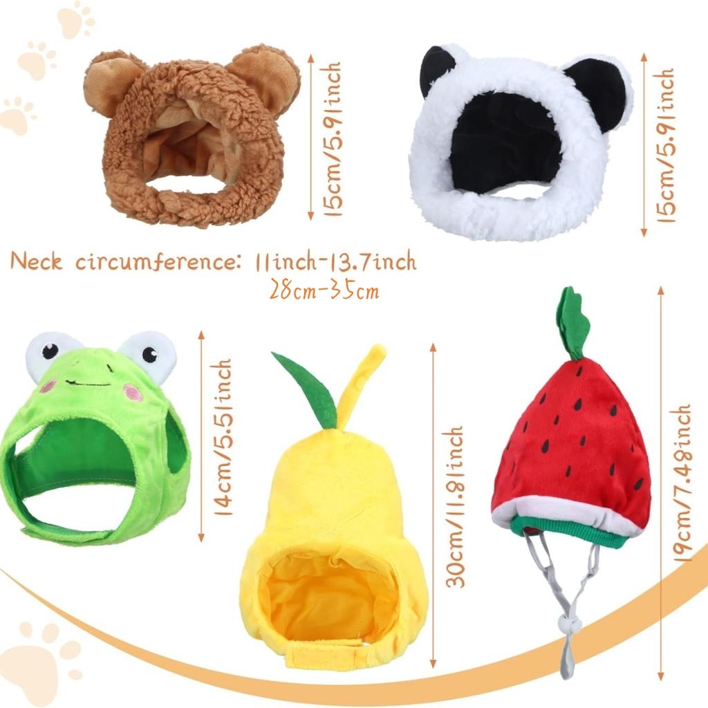5 Pieces of Cat Hat, Cat Clothing, Rabbit Hat with Ears, Fun Banana Pineapple Cat Hat Suitable for Cats and Small Dogs, Kittens,