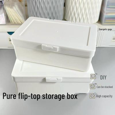 INS Style Pure White Flip-Top Storage Box - Dustproof Stationery & Scrapbook Organizer