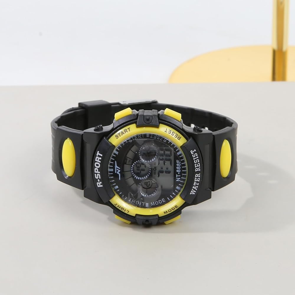 Kids Digital Watch Boys Girls Colorful Alarm Clock with Day Display 5.25 Yellow