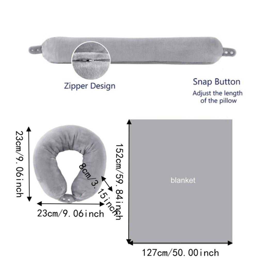 2 in 1 U-shaped Pillow and Blanket Flannel Space-saving Travel Pillow and Blanket Set Folding Solid Color Throw Blanket