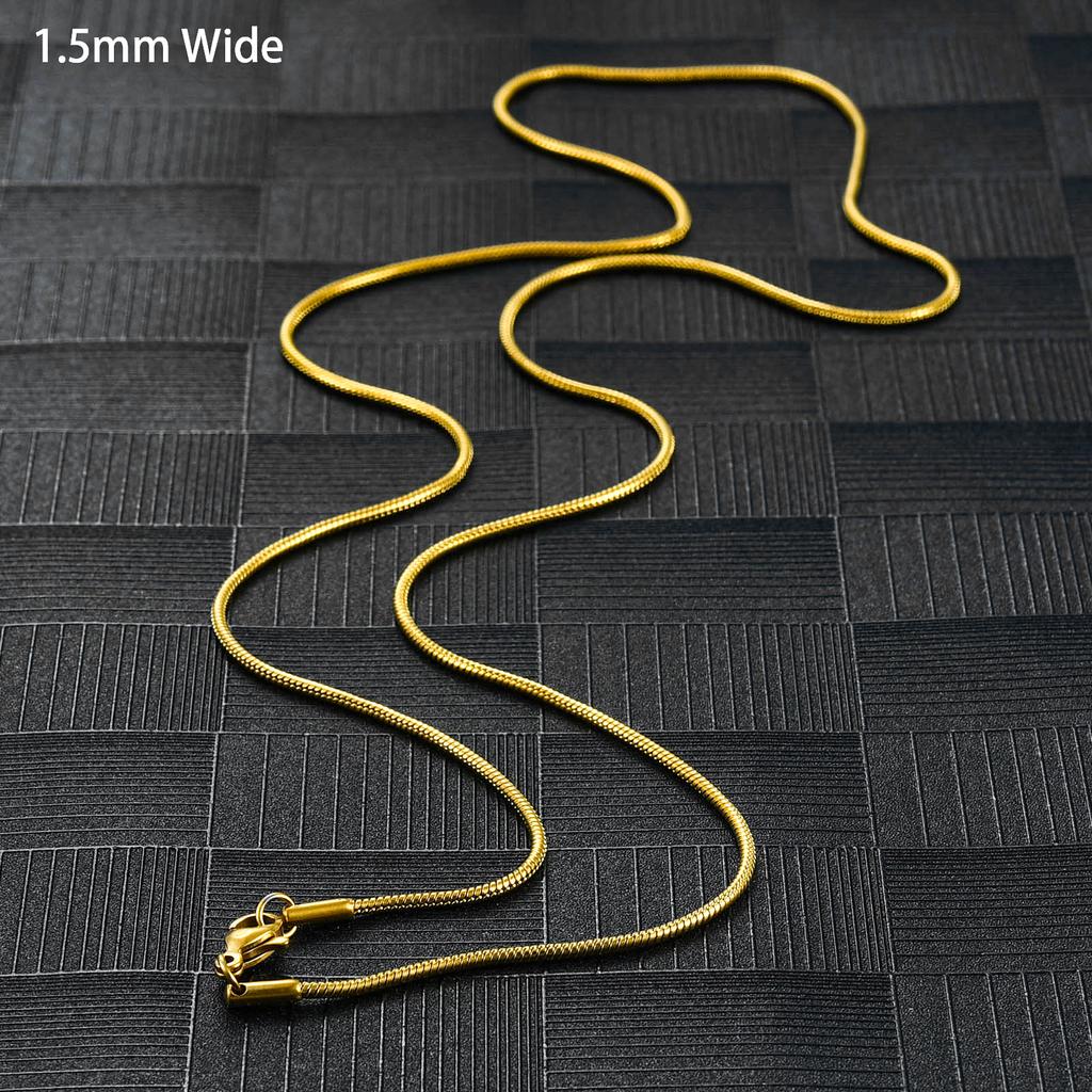 Classic Round Snake Bone Chain Stainless Steel Rolo Necklace for Women and Men Silver and Gold Color Plated Choker Metal Jewelry