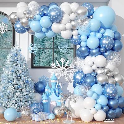 Snowflake Balloon Set, Metal Silver Metal Blue Birthday Balloon Arrangement, Balloon Ice And Snow Blue Theme Set