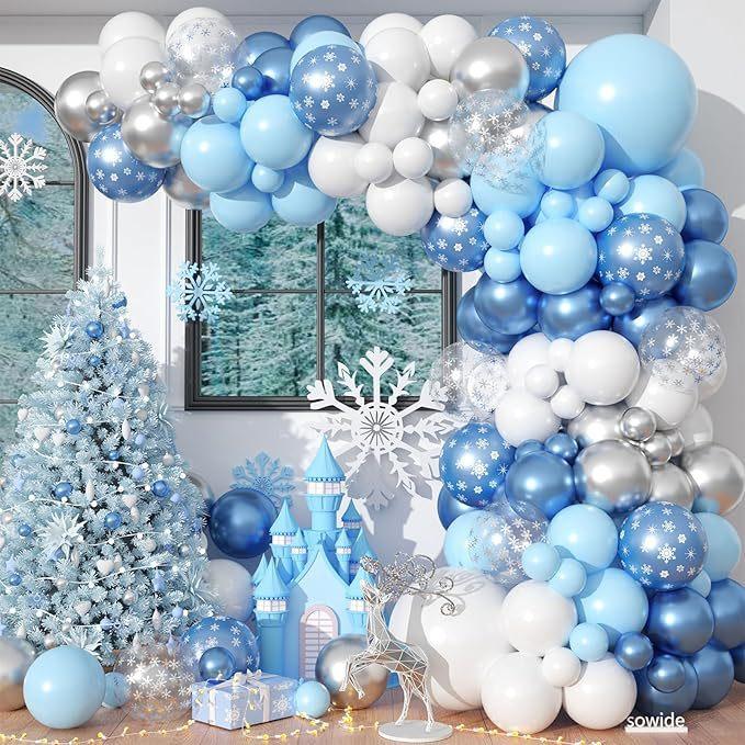 

Набор воздушных шаров «Снежинка», Металлический серебристый, Металлический синий, Композиция из воздушных шаров на день рождения, Набор в ледяной и снежно-синей тематике Snowflake suit