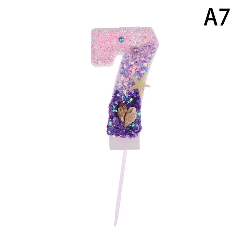 Mermaid Cake Candle Ocean Theme Gradient Pink Purple 0-9 Numbers Cake Topper Girl Little Mermaid Birthday Party Cake Decoration 7