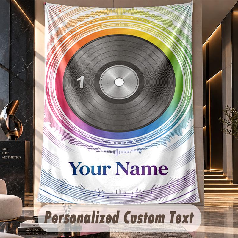 Music Notes Harmony Theme Wall Tapestry Customized With Name Text Personalized Hanging Tapestry For Bedroom Living Room Decor