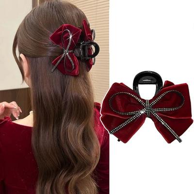  Fashion Vintage Velvet Bow Hair Crab Clip For Women Elegant Rhinestone Claw Clip Jaw Hairgrip Headwear Girls Hair Accessories Gifts