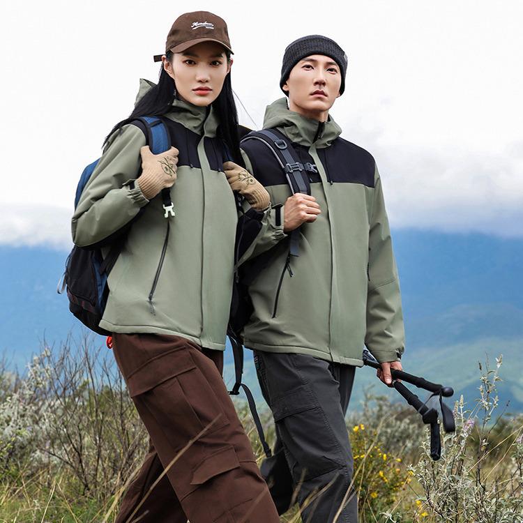 Men's Autumn-Winter Waterproof Windbreaker: Hooded Outdoor Mountaineering Jacket with Printed Logo.