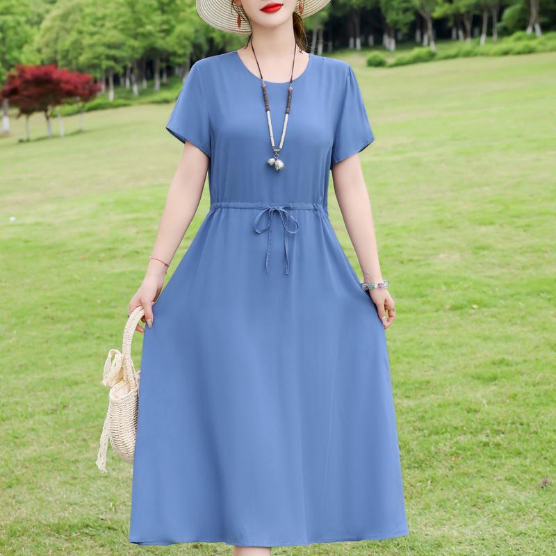 Elegant Women's Summer Dress Plus Size Short Sleeve Casual Long Dresses Vintage Clothes