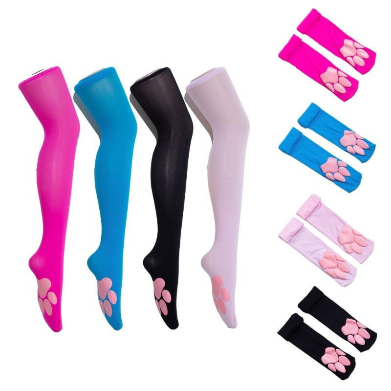 Cat Paw Thigh High Socks Cute Soft Over Knee Stockings Kitten Claw Pad Socks Pink Cat Paw Long Boot Socks Women Girls