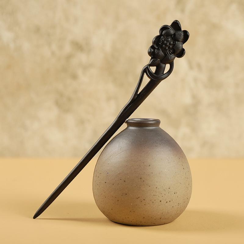 

Антикварная шпилька Шен Гуйбао Эбеновая шпилька Резная шпилька с жемчугом Аксессуары для ципао и ханьфу Повседневный головной убор для пучка