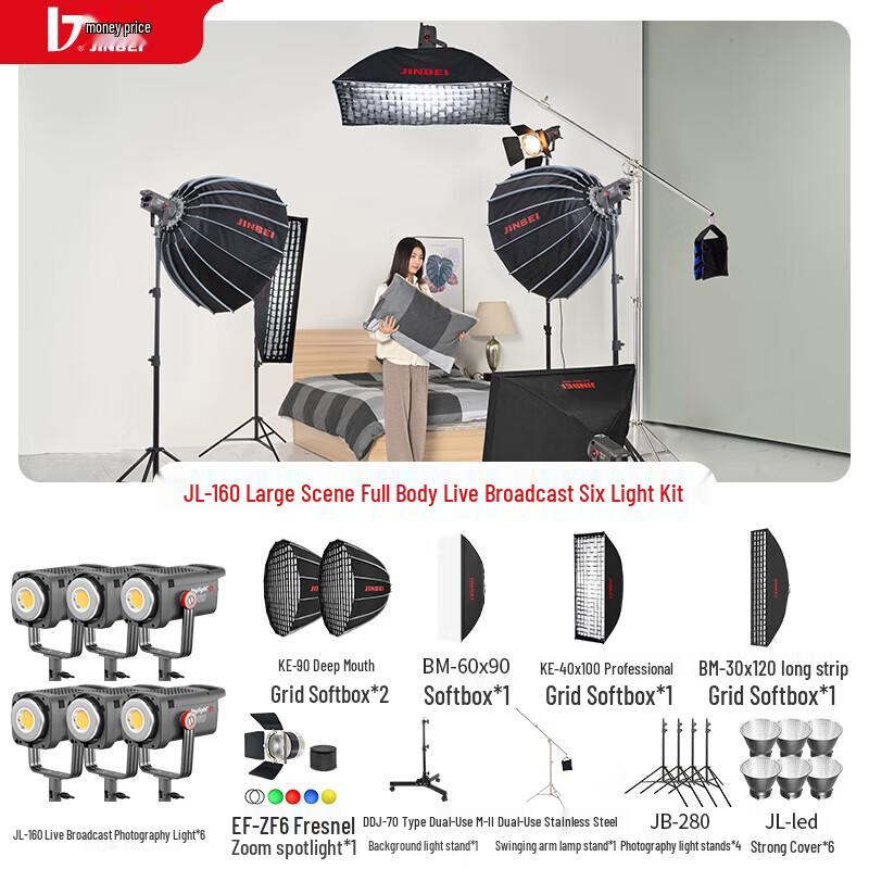 JINBEI JL-160 160W LED Photography and Live Streaming Fill Light Kit