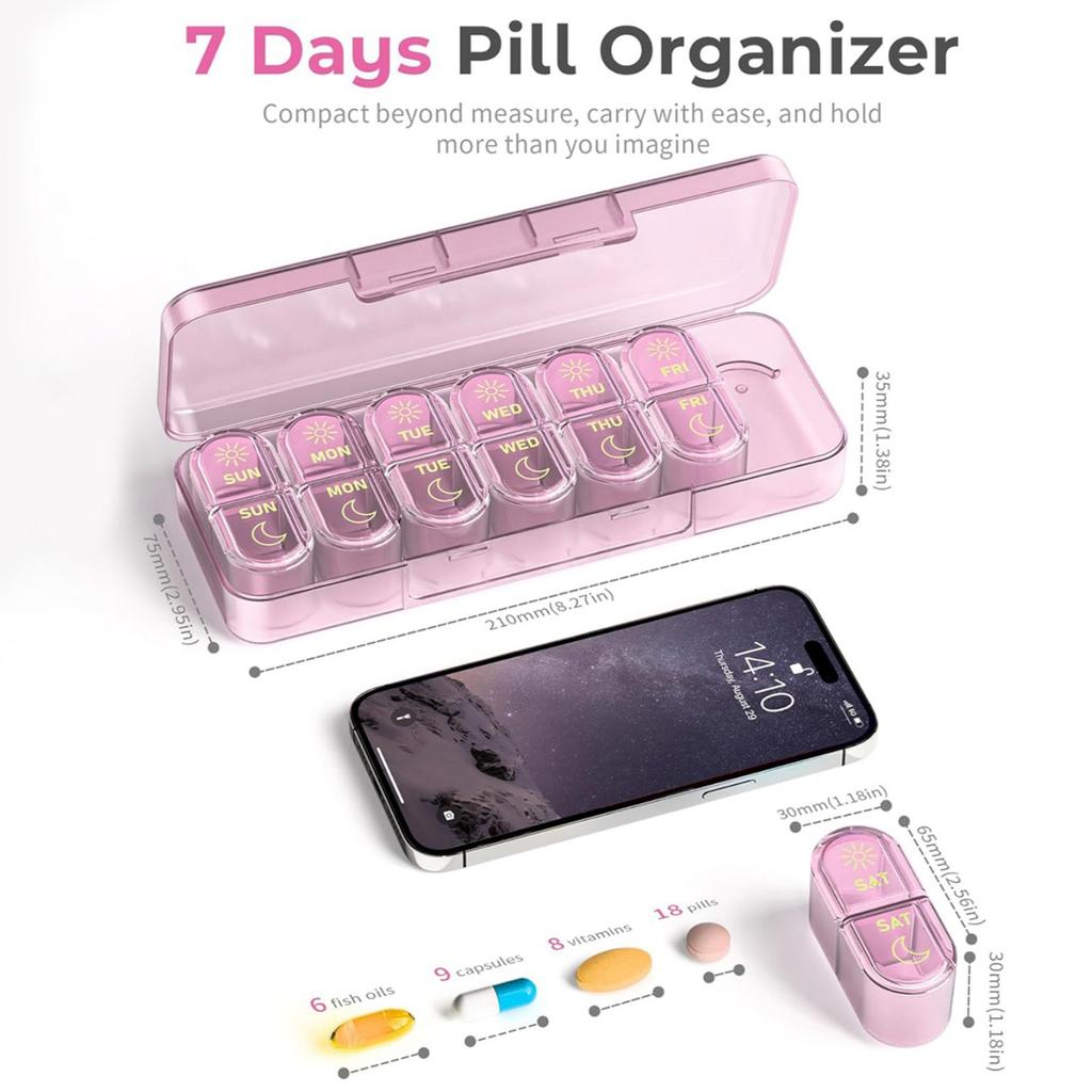 7 Days Pill Organizer Medicine Box Daily 1 Times Vitamins Drugs Travel Portable Pills Storage Box Moisture-proof Medicine Box