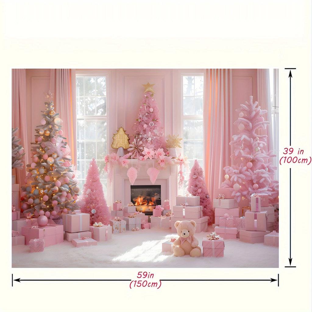 One 2D flat pink Christmas polyester background cloth with a Christmas pink tree ball background suitable for daily decoration