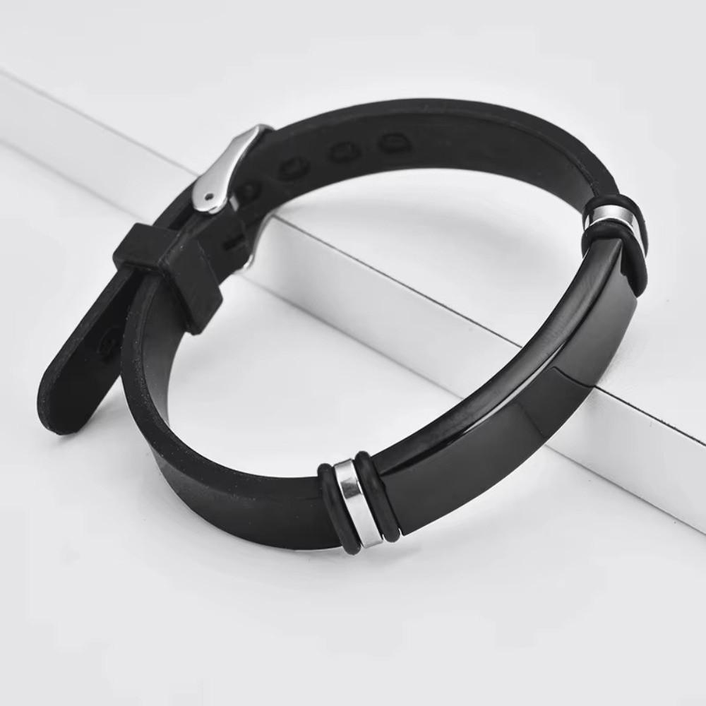 Silicone Strap Sport Wristband Stainless Steel Couple Bangle Men's Bracelet Jewelry Accessories