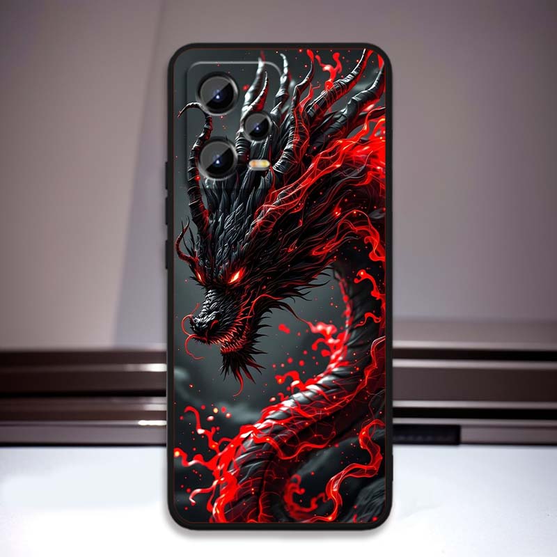 Fashion Dragon Illustration Phone Case For Xiaomi Redmi Note 15 14 13 12 12S 11E 11 11S Pro Plus 4G 5G Black Soft TPU