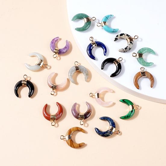 DIY Pendant Gold-Plated Edging Crescent Horn Design Natural Imitation Crystals Jade Necklace Bracelet Earrings Charm DIY Jewelry Making Accessories