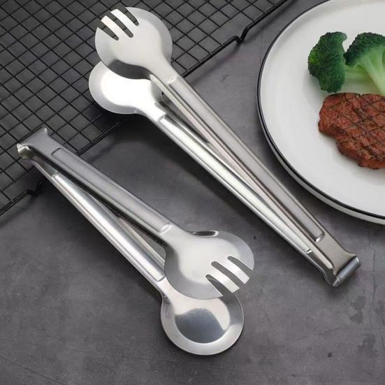 Stainless Steel Serving Tongs U-Shaped Non-Slip Kitchen Tongs Hollow Chuck
