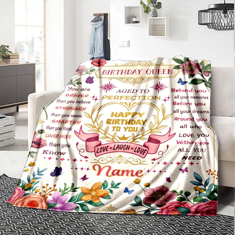 Birthday Queen Card Customize Your Name Blanket Soft Warm Cozy Versatile For Sofa Couch Office Bed Picnics Ideal For All Seasons Warmthful Decor Gift