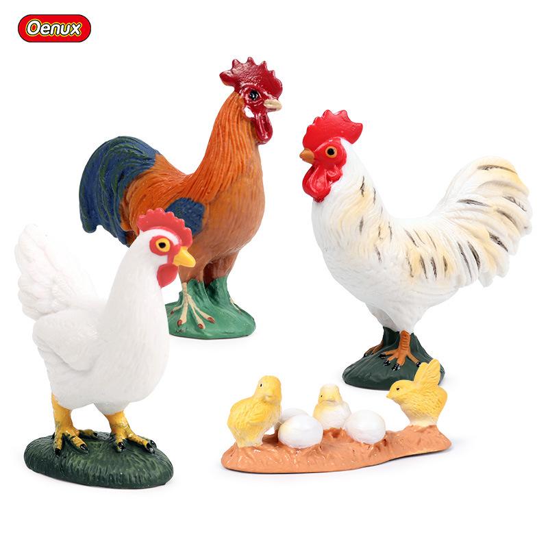 Kids' Farm Animal Toy Set: Rooster, Hen, Chick Figurines