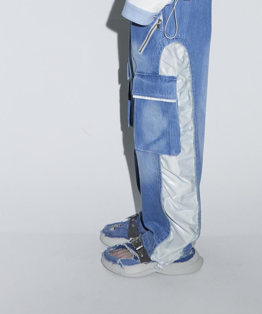 Aleseueseussi Wrinkle Mixed Cargo Denim Pants - L/De