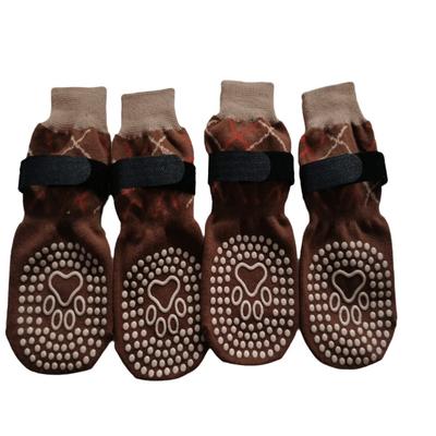 4pcs/set Thickened Anti-Slip Dog Socks Adjustable Breathable Dog Foot Covers Comfortable Knitted Pet Paw Protector