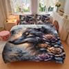 3pcs Wolf Roses Bedding Set Down Comforter Cover and Pillowcases, Suitable for Guest Room Home Decoration All Seasons(No Insert) S0819064