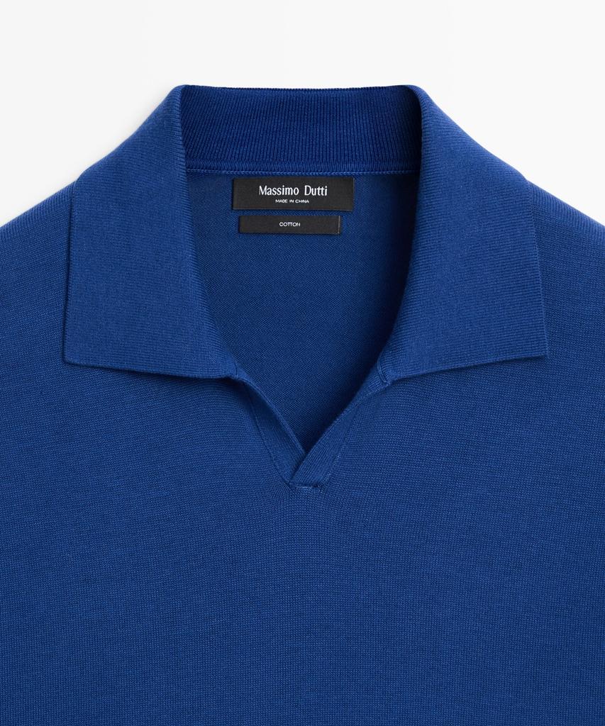 Masimodutti 100% Cotton V-Neck Knit Polo Shirt