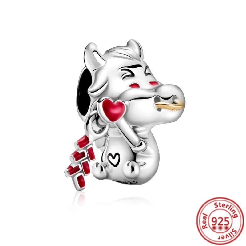 925 Copper Cute Animal Series Cat Dog Elephant Unicorn Bird Pendant Lucky Beads Fit Original Pantaro Charms Bracelet DIY Zircon