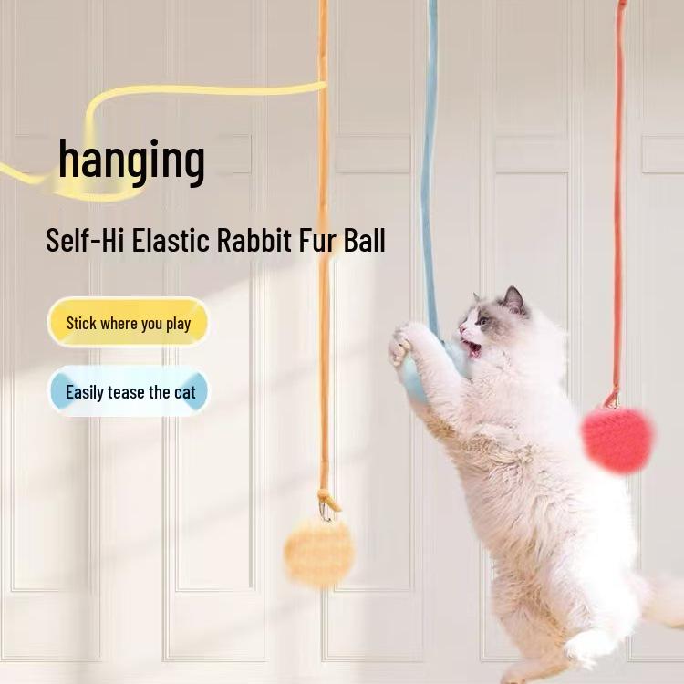 Rabbit Fur Plush Cat Teaser: Hanging Door Spring Toy for Self-Amusement and Boredom Relief