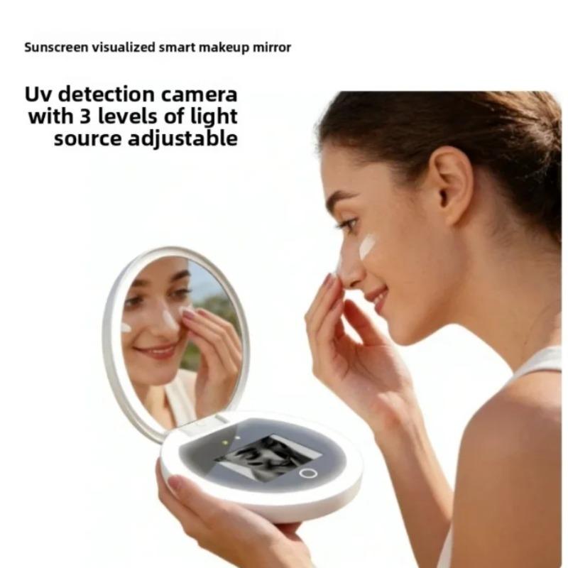 Smart UV Sunscreen Detection Beauty Mirror LED Cosmetic Mirror For Facial Skin Care Daily Makeup Grooming Use