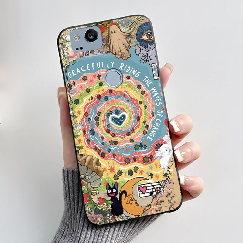Cute Case For Google Pixel 2 / Pixel 2XL Printing Shell Pixel 1 XL Pixel1 Protective Cover Soft Silicone Cartoon Black Casing
