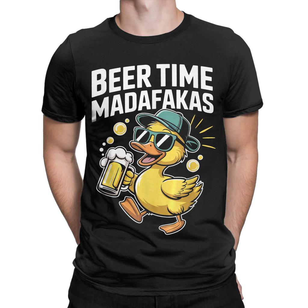 beer time madafakas Funny ducks T Shirt Mens 100 Cotton Hipster TShirts Crewneck Tees Short Sleeve Clothes Party