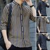 Men Shirt Formal Single-breasted Stripe Turn-down Collar Business Shirt for Work